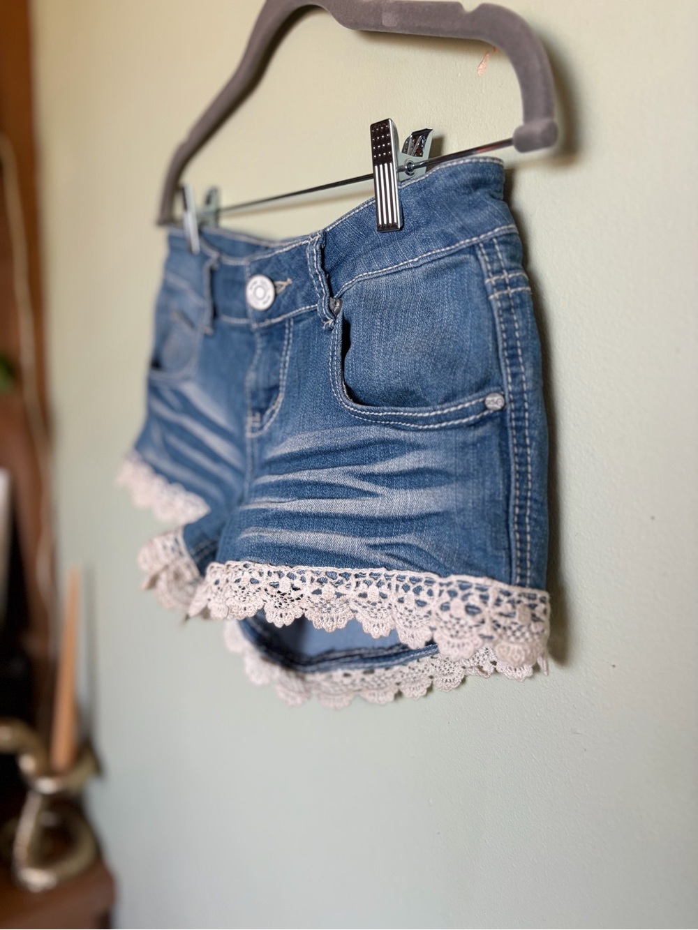 RSQ Denim Lace Boho Cali Crochet Hot Shorts Size 5 Country Cowgirl Beach Coastal - Picture 8 of 16